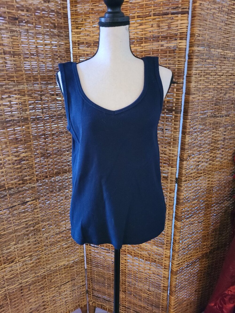 Lauren Ralph Lauren Ribbed Tank Top SZ M Navy Blue Y2K 90s USA Made